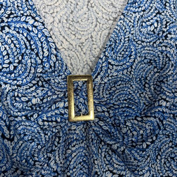 Michael Kors Women's Blue Swirl Y2K Buckle Accent Top - Medium - Empire Waist - Picture 3 of 7